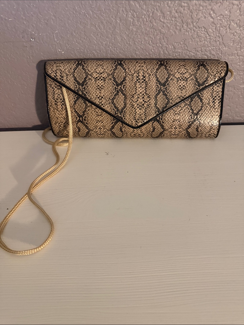 Snake Print Envelope Crossbody Clutch - Taupe